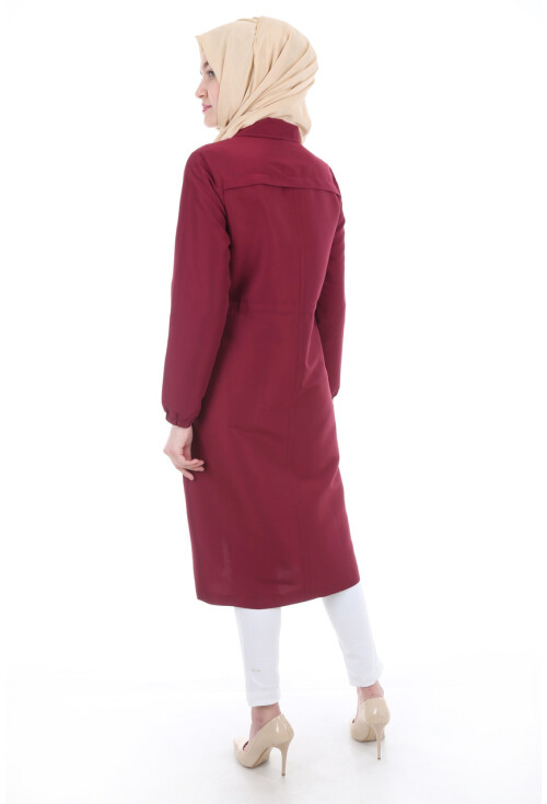 5677 Önü Boydan Fermuarlı Tesettür Trenchcoat