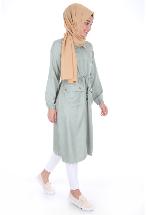 5677 Önü Boydan Fermuarlı Tesettür Trenchcoat