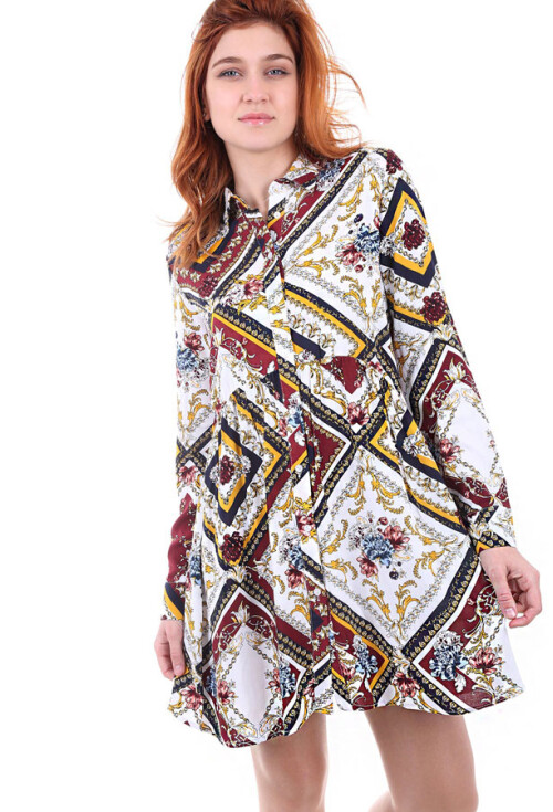 5701 Boydan Düğmeli Desenli Tunik