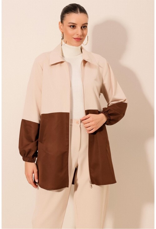 5909 Çift Renkli Mevsimlik Trençkot