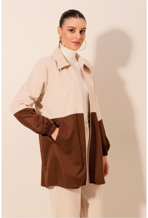 5909 Çift Renkli Mevsimlik Trençkot