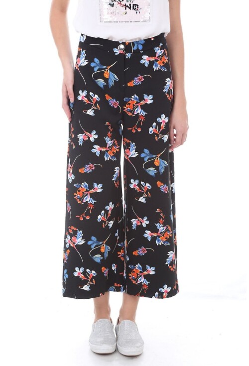 6384 Çiçekli Geniş Paça Pantolon