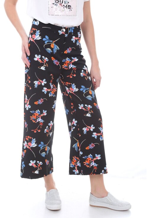 6384 Çiçekli Geniş Paça Pantolon