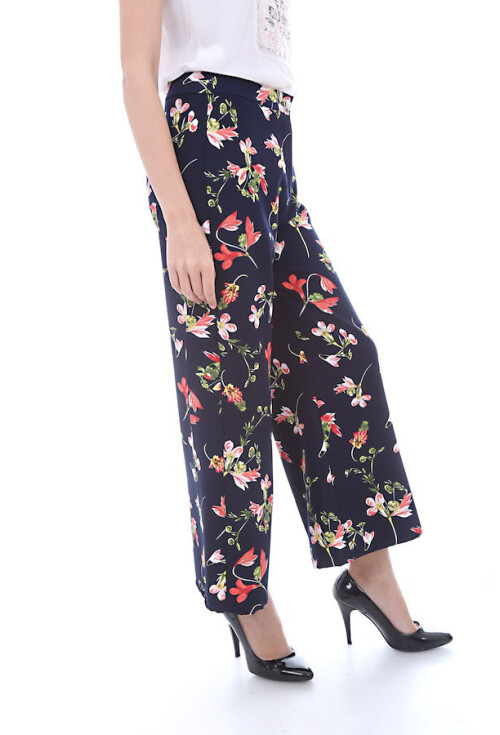 6384 Çiçekli Geniş Paça Pantolon