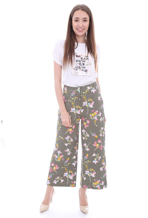 6384 Çiçekli Geniş Paça Pantolon