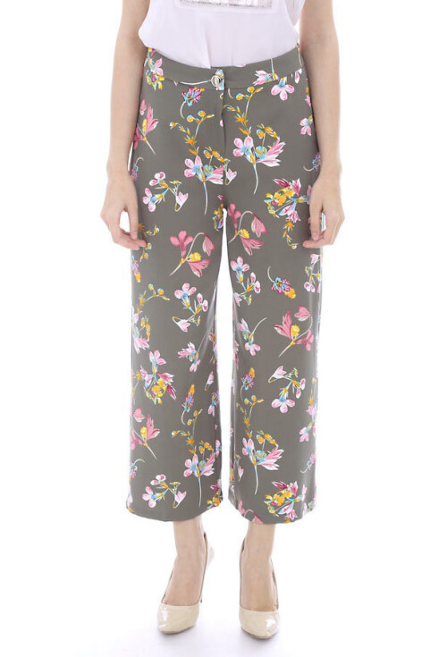 6384 Çiçekli Geniş Paça Pantolon