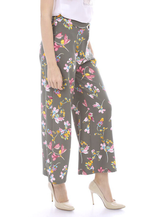 6384 Çiçekli Geniş Paça Pantolon