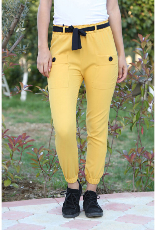 6436 Bel Kuşak Çift Cepli Pantolon