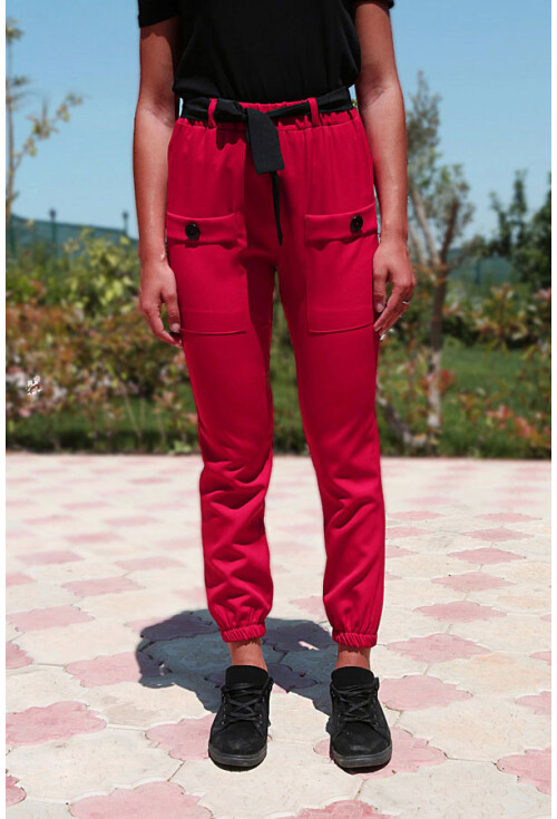 6436 Bel Kuşak Çift Cepli Pantolon