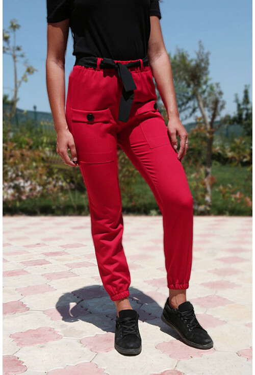 6436 Bel Kuşak Çift Cepli Pantolon