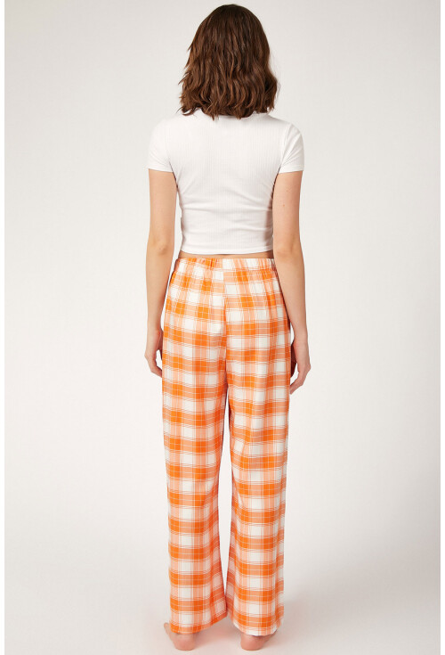 6474 Ekose Desen Kuşaklı Viskon Pijama Altı