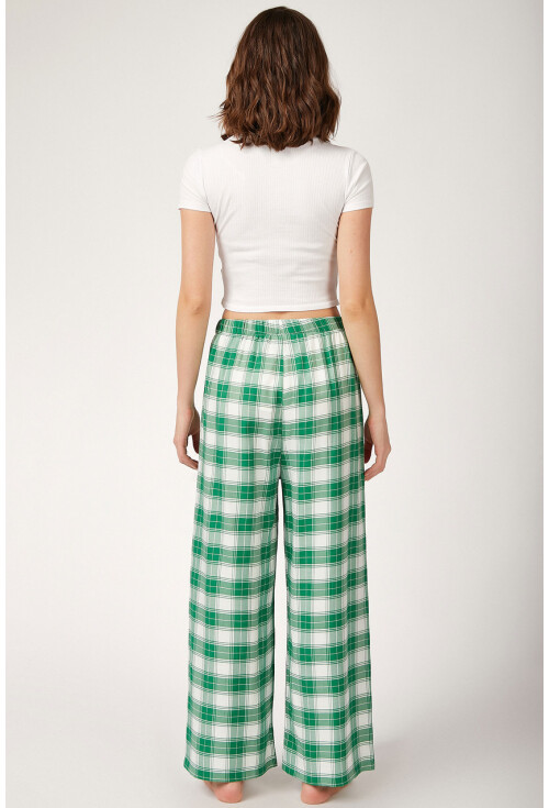 6474 Ekose Desen Kuşaklı Viskon Pijama Altı