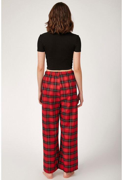 6474 Ekose Desen Kuşaklı Viskon Pijama Altı