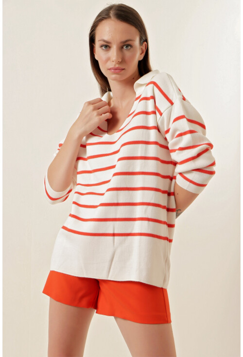 15778 Çizgili Oversize Kazak