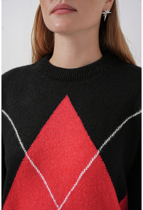 15895 Baklava Desenli Oversize Triko Kazak