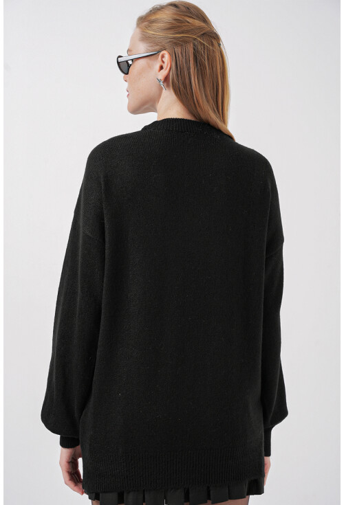 15895 Baklava Desenli Oversize Triko Kazak