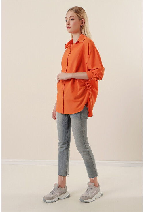 20132 İp Büzgülü Oversize Gömlek