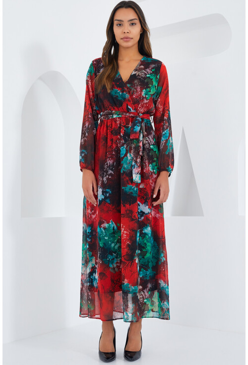 2134 Desenli Şifon Elbise