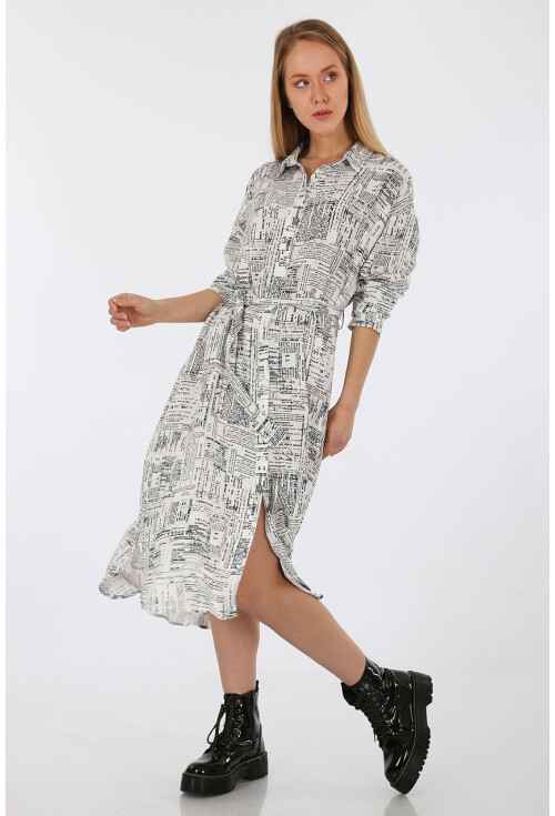 2164 Gazete Baskılı Oversize Elbise