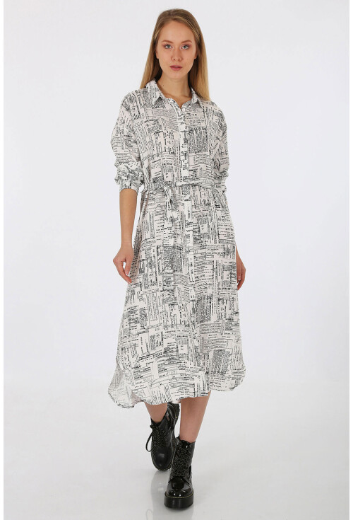 2164 Gazete Baskılı Oversize Elbise