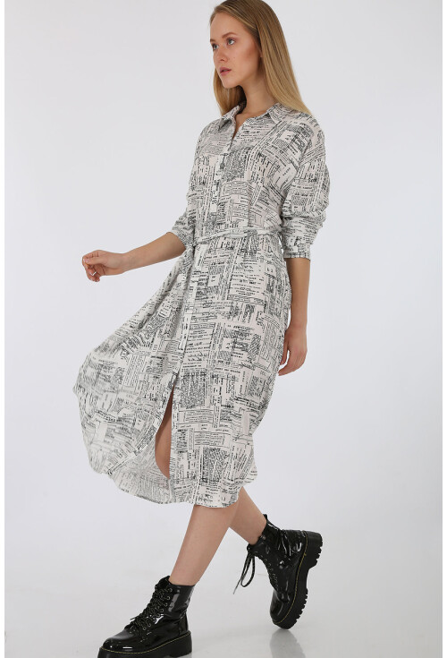 2164 Gazete Baskılı Oversize Elbise