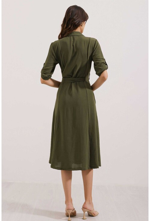 2442 Kuşaklı Gömlek Elbise