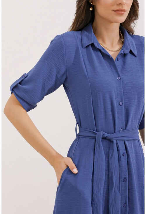 2442 Kuşaklı Gömlek Elbise