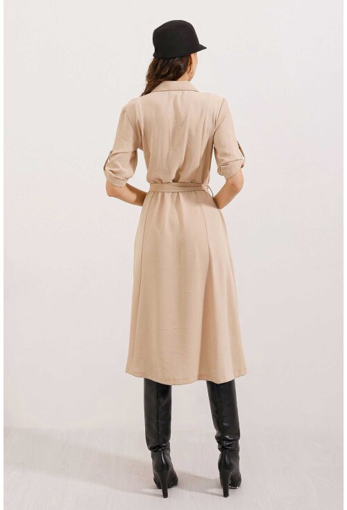 2442 Kuşaklı Gömlek Elbise