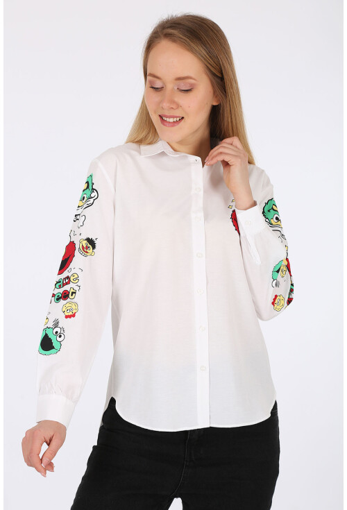 3894 Oversize Baskılı Gömlek