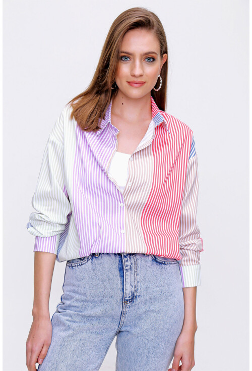 3907 Çok Renkli Oversize Poplin Gömlek