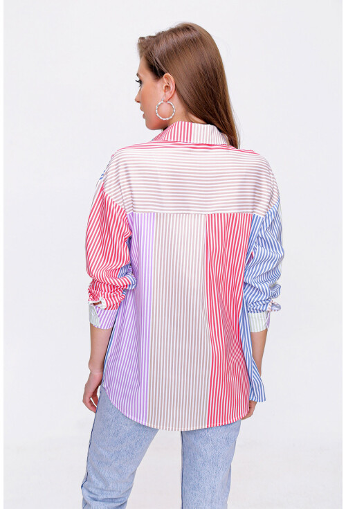 3907 Çok Renkli Oversize Poplin Gömlek