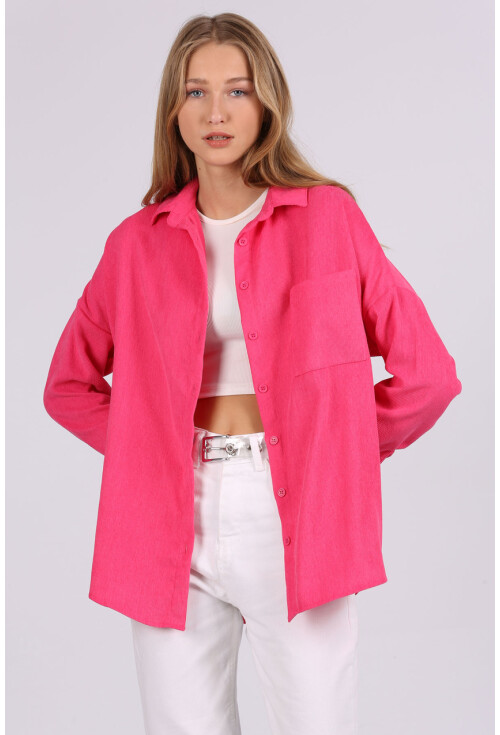 3981 Cepli Oversize Kadife Gömlek
