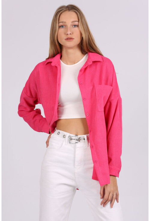 3981 Cepli Oversize Kadife Gömlek