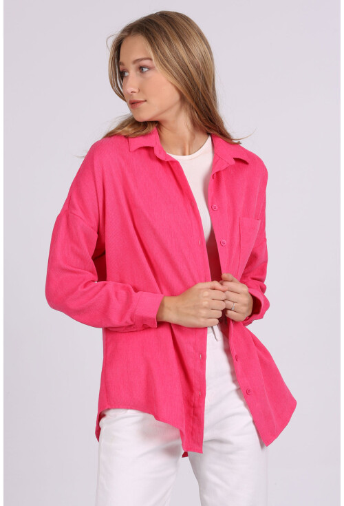 3981 Cepli Oversize Kadife Gömlek