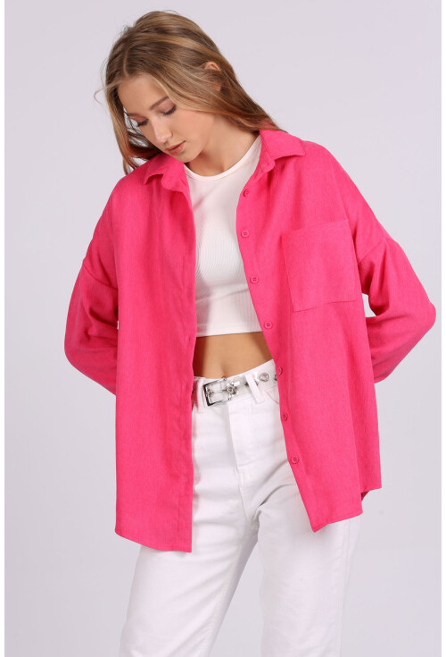 3981 Cepli Oversize Kadife Gömlek