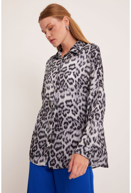 3985 Oversize Saten Gömlek