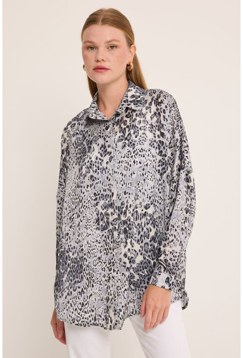 3985 Oversize Saten Gömlek