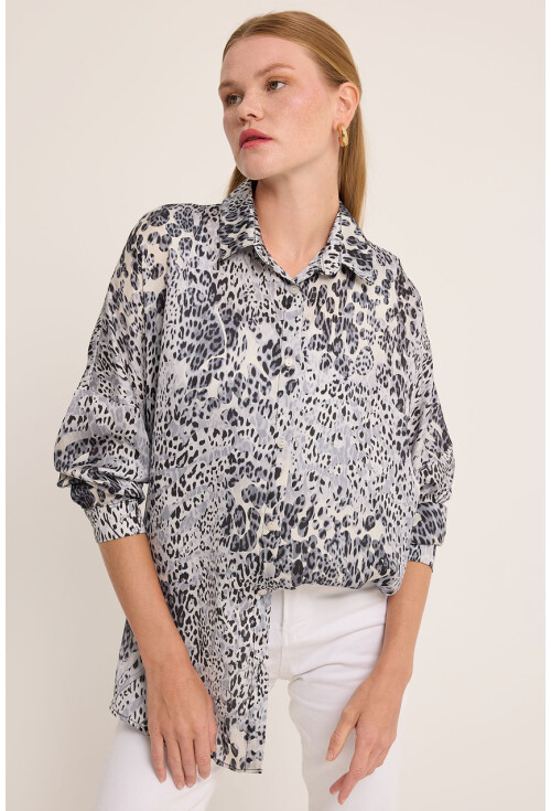 3985 Oversize Saten Gömlek