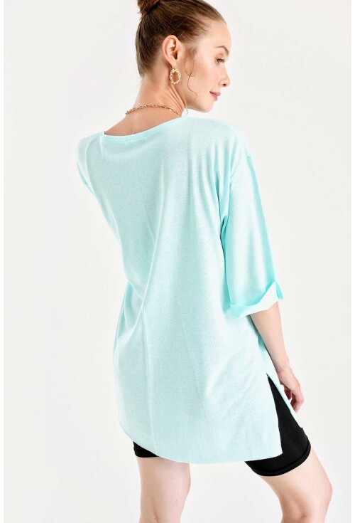 4123 Yırtmaçlı Oversize Tişört