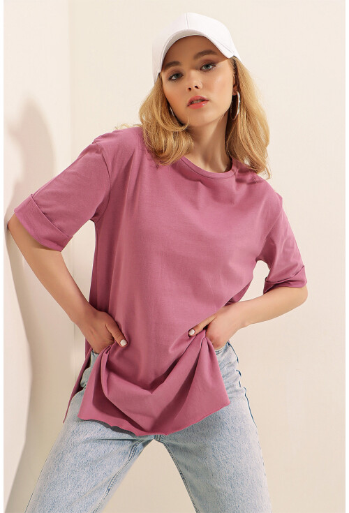 4123 Yırtmaçlı Oversize Tişört