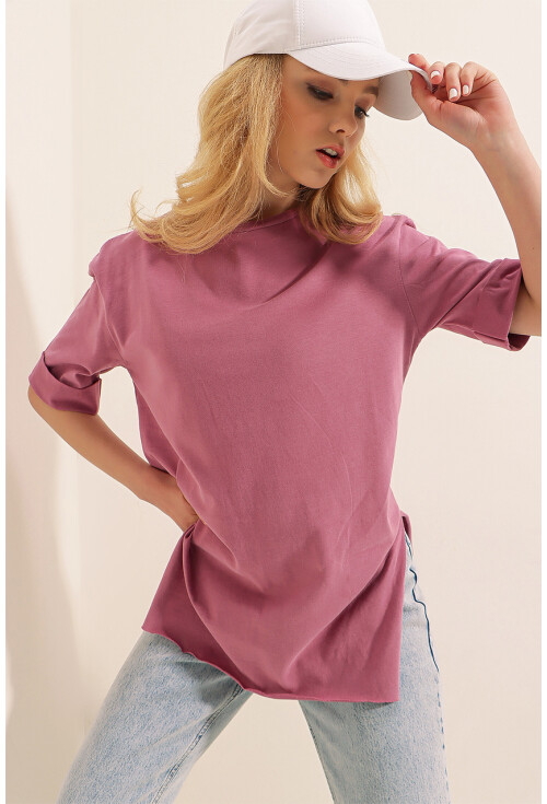 4123 Yırtmaçlı Oversize Tişört