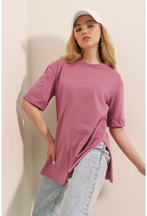 4123 Yırtmaçlı Oversize Tişört