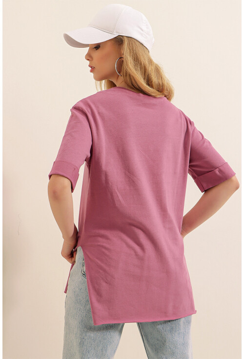 4123 Yırtmaçlı Oversize Tişört
