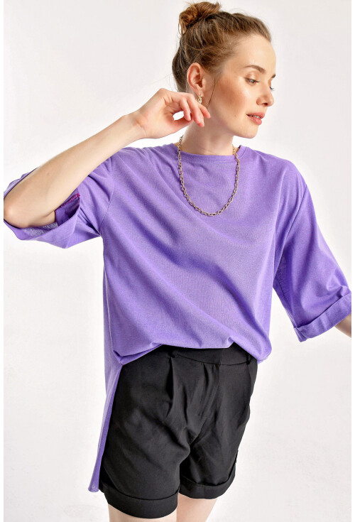 4123 Yırtmaçlı Oversize Tişört