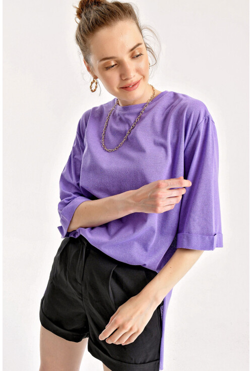 4123 Yırtmaçlı Oversize Tişört