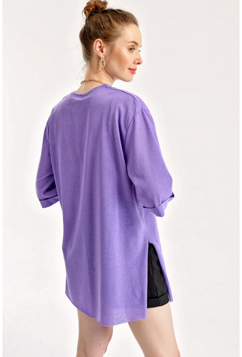 4123 Yırtmaçlı Oversize Tişört