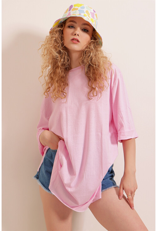 4123 Yırtmaçlı Oversize Tişört
