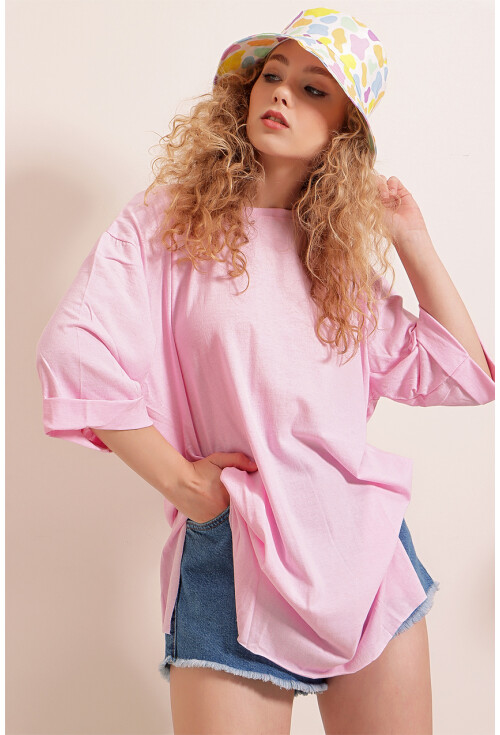 4123 Yırtmaçlı Oversize Tişört