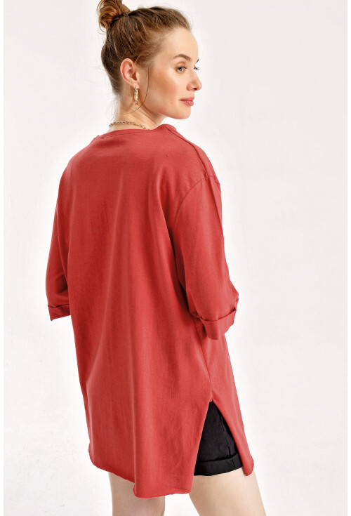 4123 Yırtmaçlı Oversize Tişört