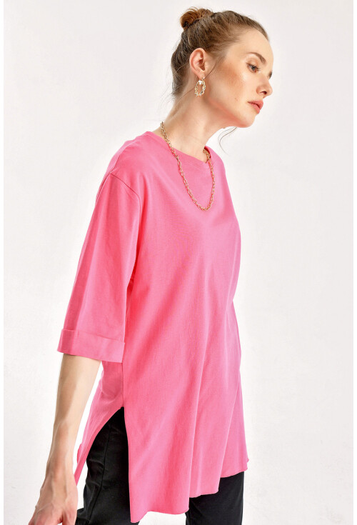 4123 Yırtmaçlı Oversize Tişört